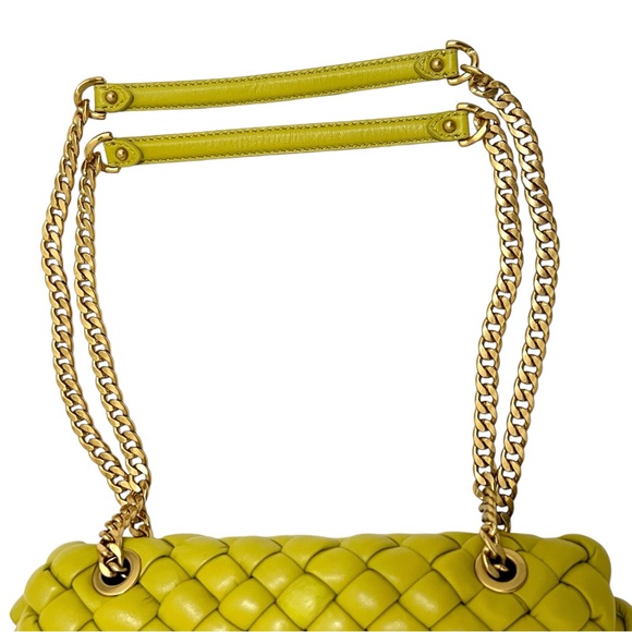 REBECCA MINKOFF Woven Leather Edie Flap Handbag Yellow - Picture 7 of 16